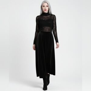 Vintage Talbots Womens Black Velvet Maxi Midi Skirt sz 16 A-line Classic Formal